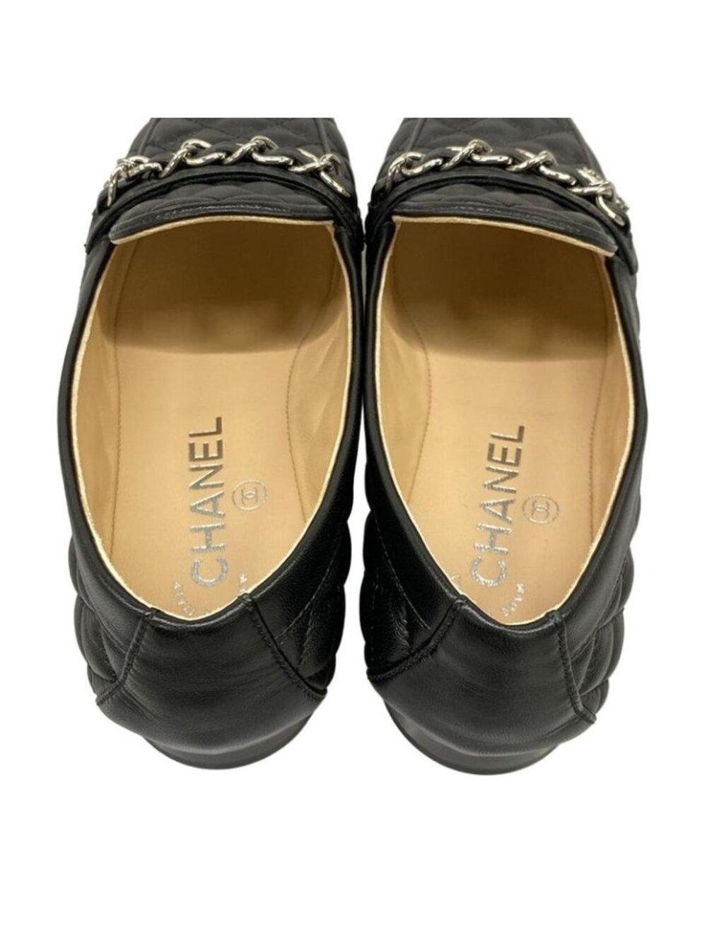 Chanel Loafers 36 C Quilted Black Silver Coco Charm Lambskin - Picture 7 of 12